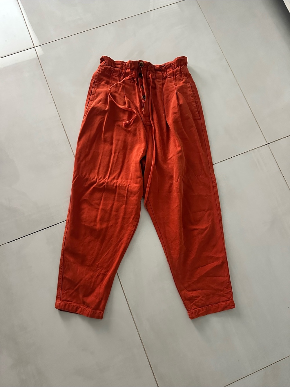 Free People High-Waist Paperbag Trousers in Burnt Orange